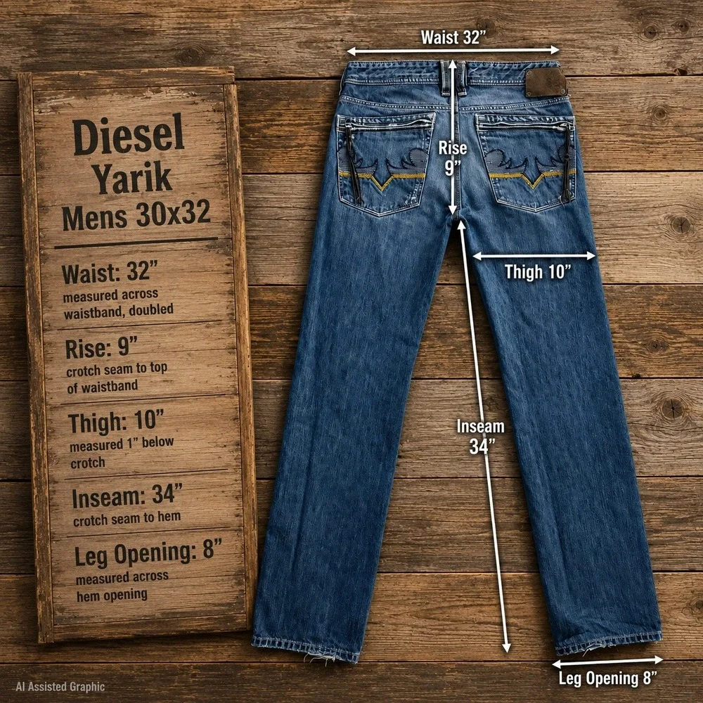 Diesel Yarik Mens 30x32 Straight Leg Distressed Blue Jeans Wash 0070Y Italy